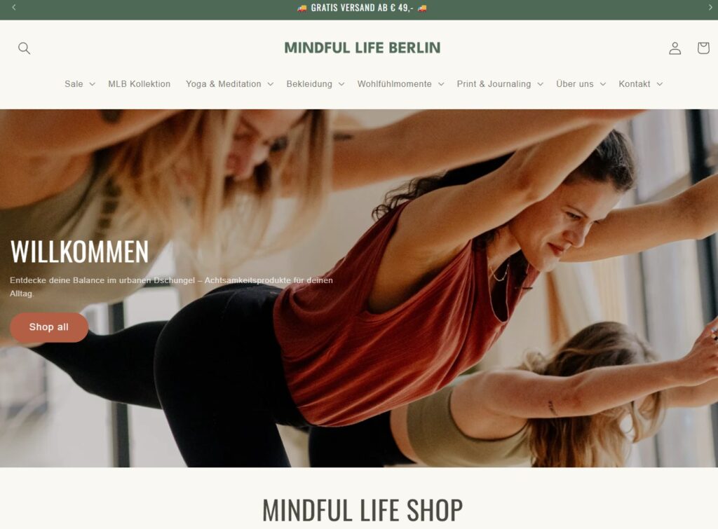 Screenshot Mindful Life Berlin Online Shop